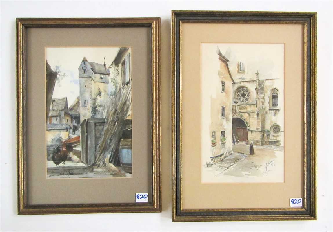 Appraisal: TWO GERMAN WATERCOLORS Street scene Wimpfen Germany signed Hartmann dated