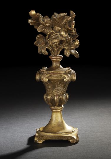 Appraisal: Italian Exuberantly Carved Giltwood Vasiform Garniture in the th-century style