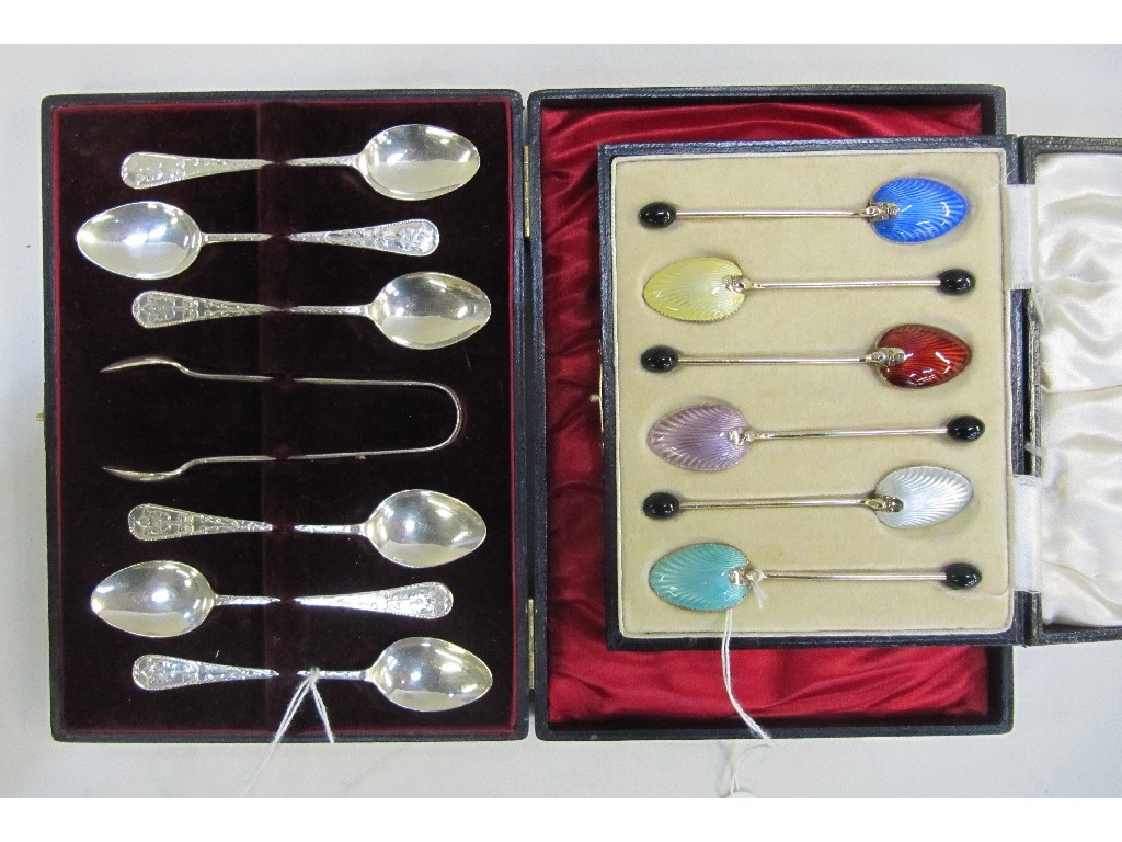 Appraisal: Lot comprising cased silver spoon and tong set and a