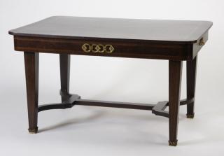 Appraisal: French parquetry inlaid table French parquetry inlaid walnut dining table