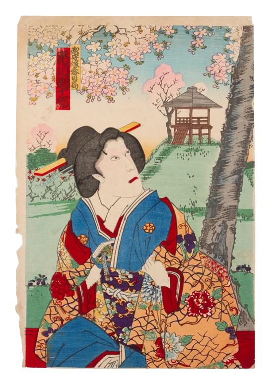 Appraisal: Sale Lot Toyohara Kunichika Japanese - Geisha color woodcut unframed