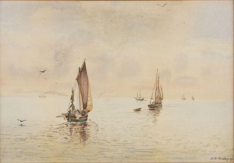 Appraisal: H W Mesday Continental th th c Harbor watercolor on