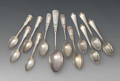 Appraisal: Twelve Sterling Silver Spoons in Three Different Paterns Lot includes