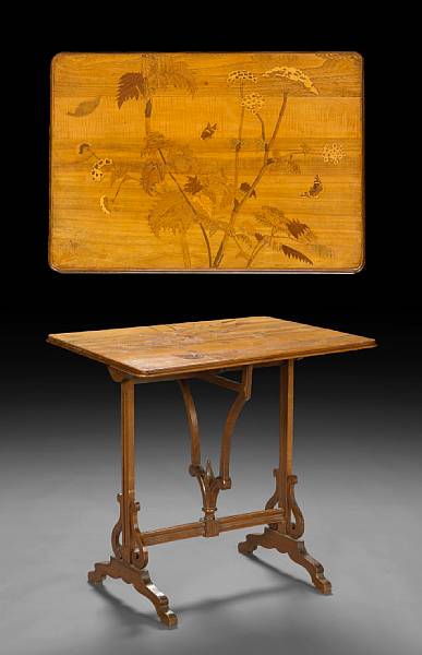 Appraisal: A Gall walnut and marquetry tilt-top table circa Inscribed Emile