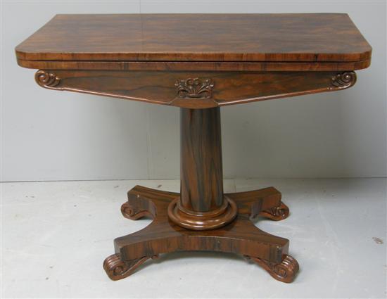 Appraisal: Rosewood folding card table th century the rosewood top on