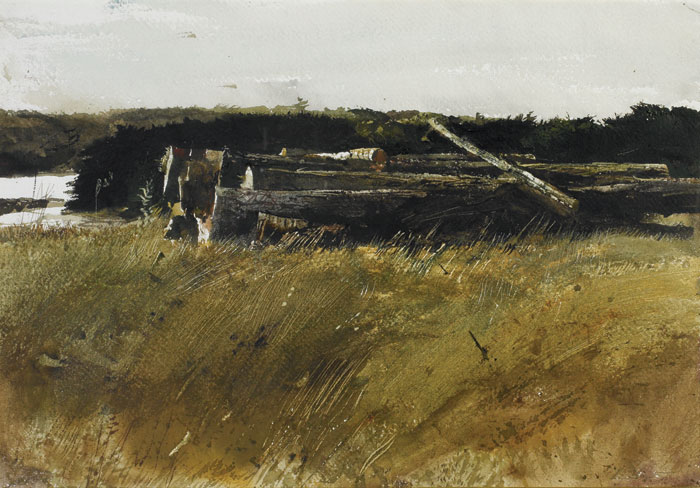 Appraisal: ANDREW WYETH AMERICAN B LOGS Watercolor on paper x inches