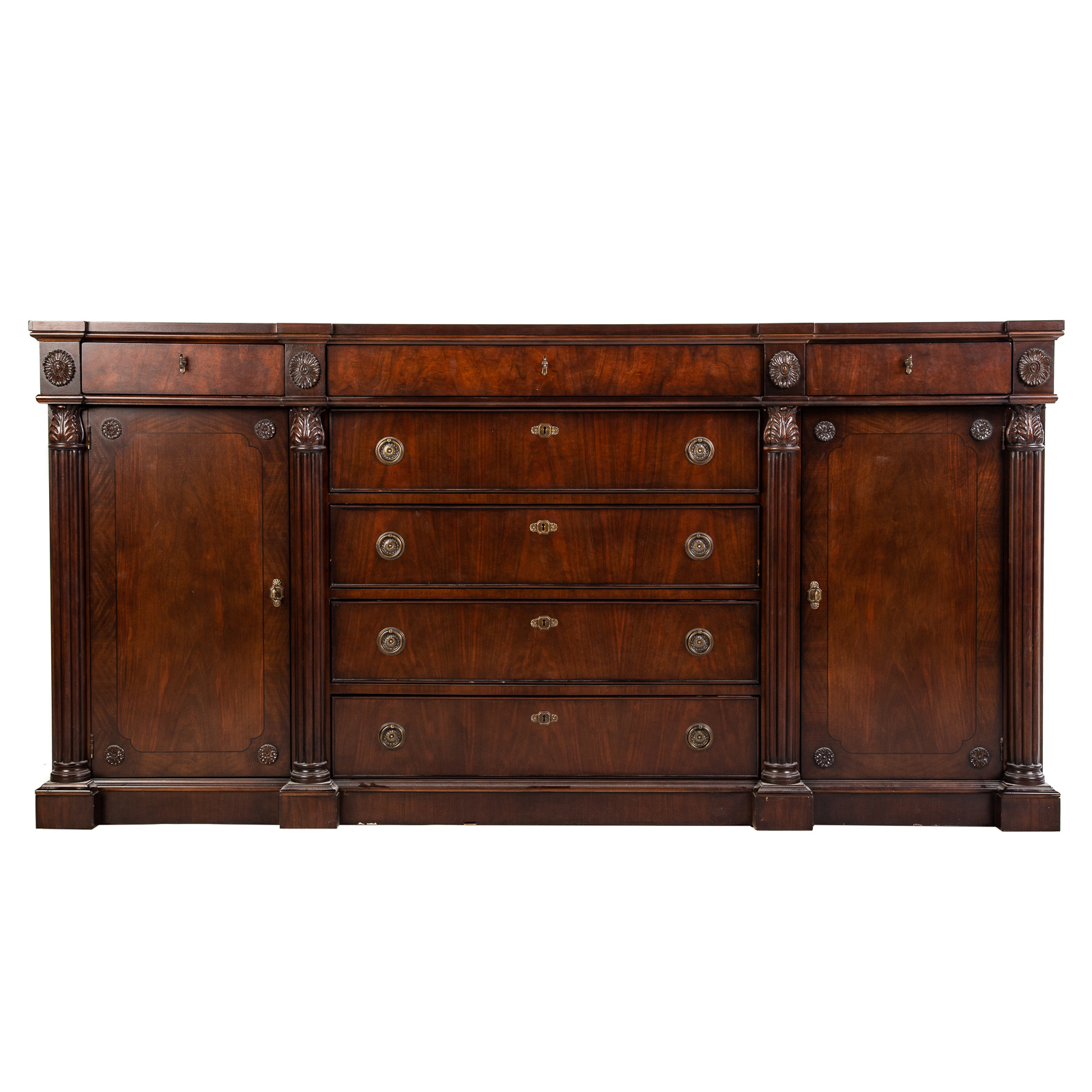 Appraisal: CENTURY GEORGIAN STYLE MAHOGANY BUFFET CONSOLE th century banded and