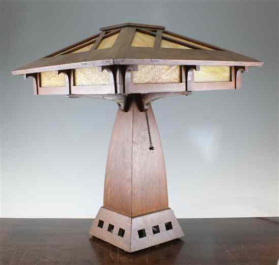 Appraisal: An American Arts Crafts oak lamp in the manner of