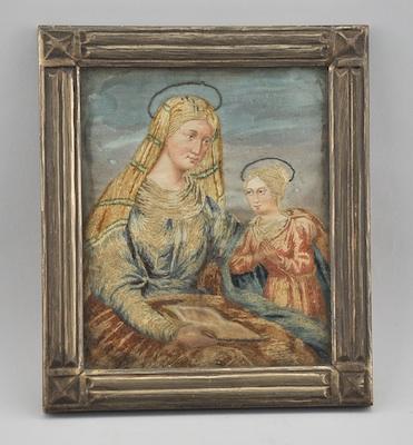 Appraisal: A th Century Silk Embroidered Picture Of St Anne Instructing