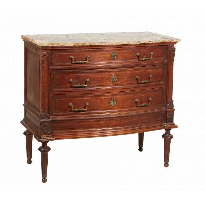 Appraisal: French Louis XVI Style Carved Walnut Bowfront Marble Top Commode