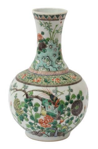 Appraisal: Chinese famille verte porcelain vase narrow bottle neck over bulbous