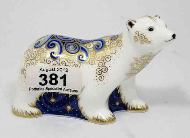 Appraisal: Royal Crown Derby Paperweight Standing Polar Bear Cub Boxed Gold