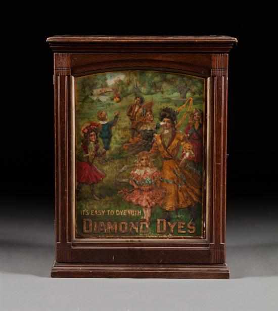 Appraisal: Diamond Dyes oak and lithographed tin advertising cabinet late th