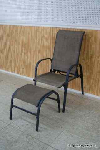 Appraisal: Metal Vinyl Mesh Outdoor Recliner w Ottoman From the estate