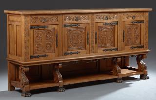 Appraisal: Spanish Renaissance Style Carved Oak Sideboard Spanish Renaissance Style Carved