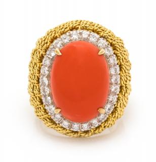 Appraisal: A Yellow Gold Coral and Diamond Ring dwts A Yellow