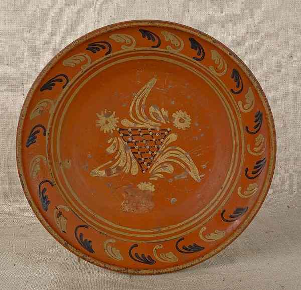 Appraisal: Moravian redware bowl early th c with brown and yellow