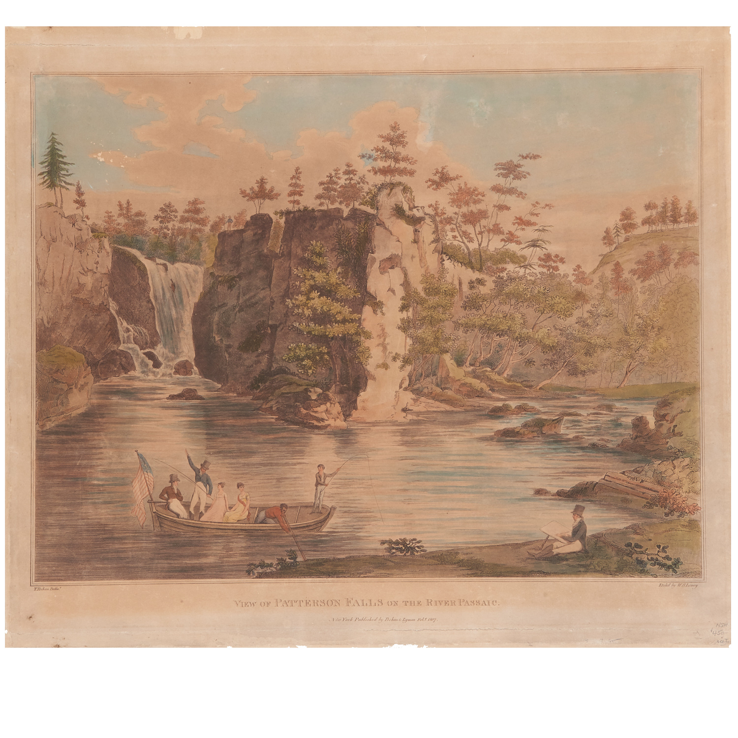 Appraisal: PATTERSON FALLS HAND-COLORED ENGRAVING T Behan etched by W S