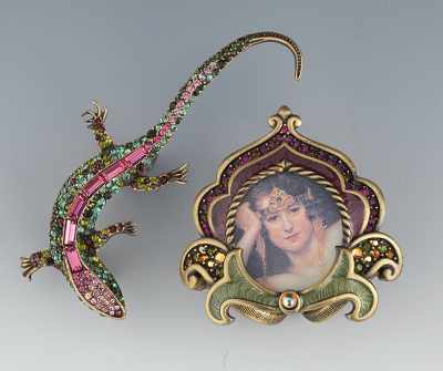 Appraisal: Jay Strongwater Salamander Pin and Jay Strongwater Small Floral Frame