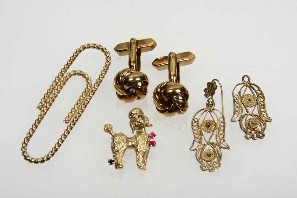 Appraisal: JEWELRY LOT - Lot includes gold cufflinks earrings paper clips