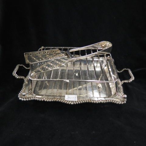 Appraisal: English Silverplate Asparagus Tray Tongs gadroon border x