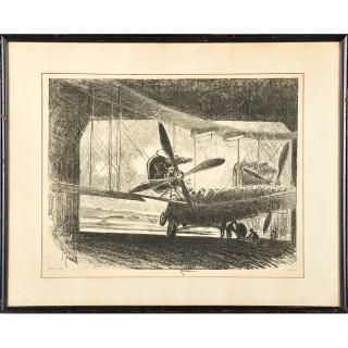 Appraisal: JOSEPH PENNELL American Six aviation lithographs including Zeppelin in a