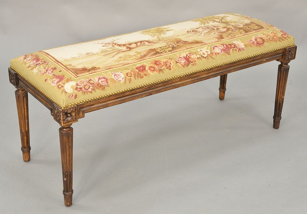 Appraisal: Louis XVI style tapestry upholstered bench lg in Provenance From