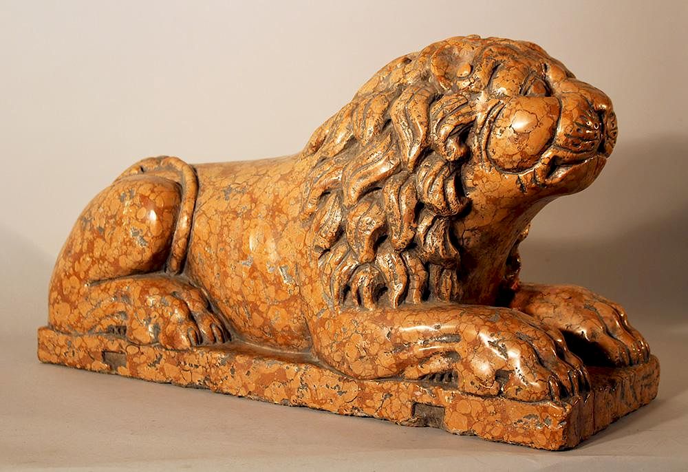 Appraisal: Italian rosso verona stone lion Italian rosso verona stone lion