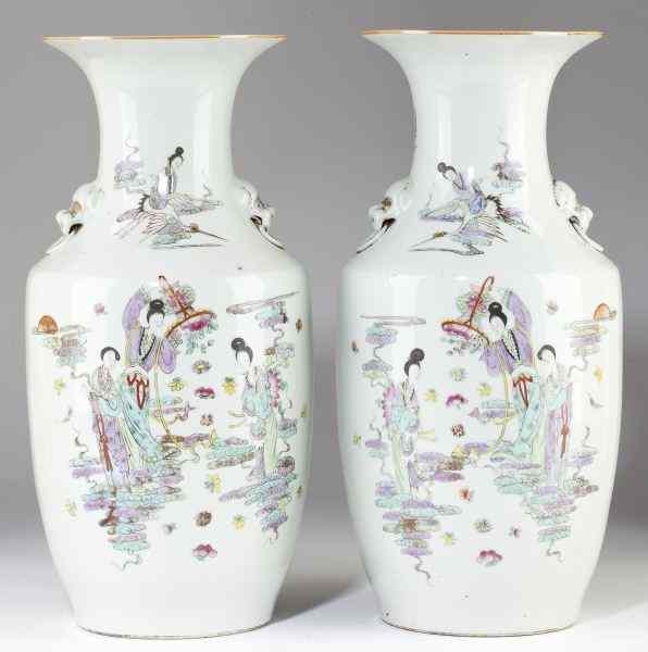 Appraisal: Pair of Chinese Tall Vaseslate th century hand-decorated with courtesans