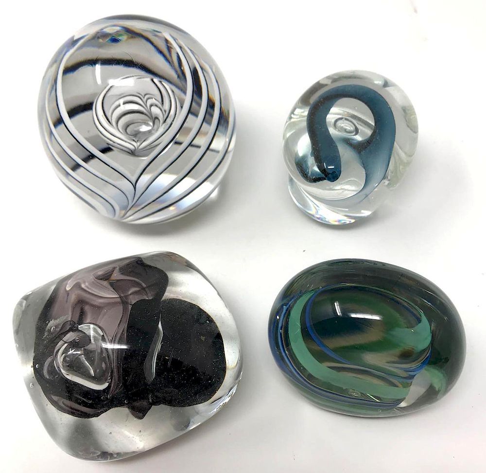 Appraisal: Four Contemporary Art Glass Paperweights Lot Four Contemporary Art Glass