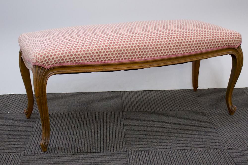 Appraisal: Louis XV Upholstered Walnut Bench Louis XV walnut bench upholstered