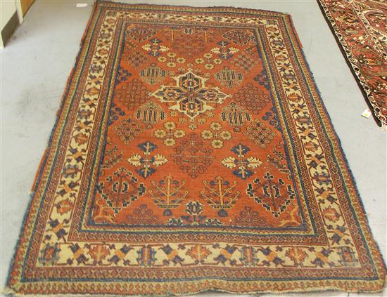 Appraisal: Antique Kurd carpet brown field with meandering reciprocal and floral