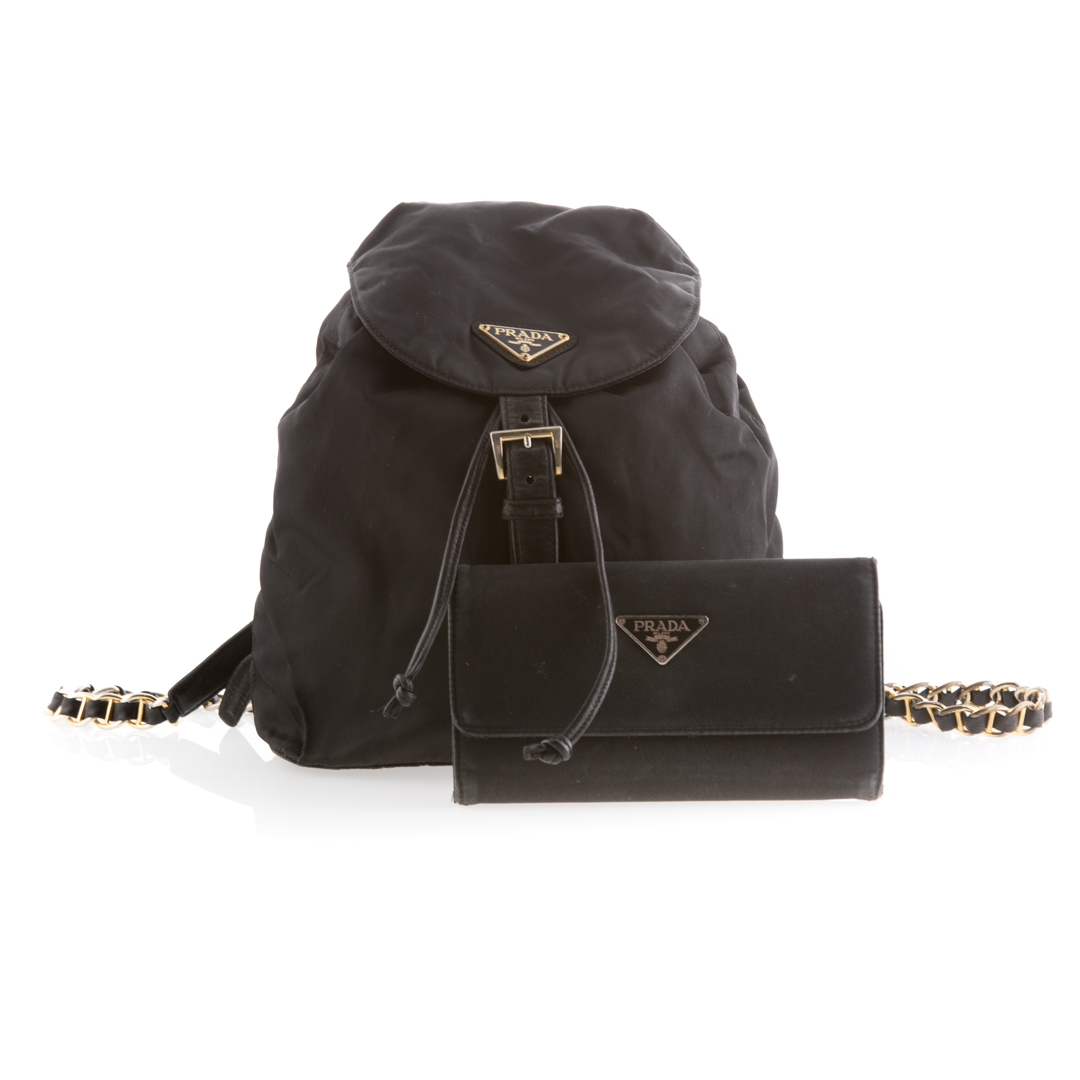 Appraisal: A Prada Tessuto Backpack Nylon Wallet A black nylon Tessuto