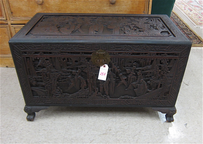 Appraisal: CARVED CAMPHOR WOOD BLANKET CHEST Chinese c s having a