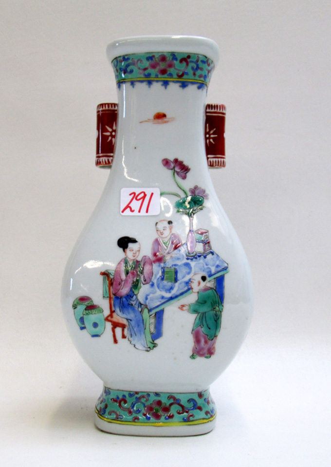 Appraisal: CHINESE REPUBLIC BOTTLE FORM VASE having hand painted figures in