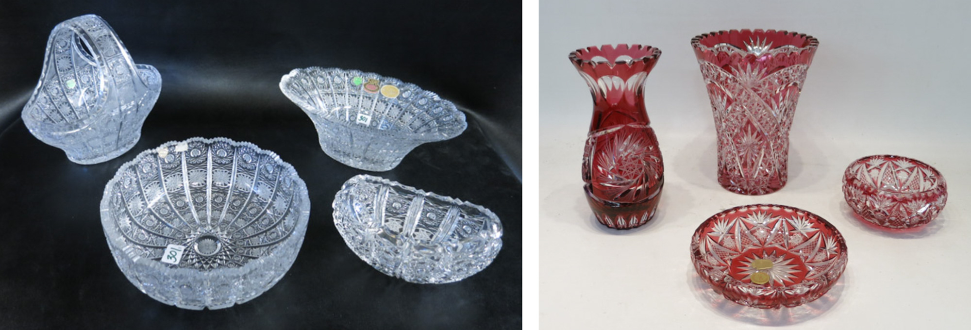 Appraisal: EIGHT BOHEMIAN CUT CRYSTAL TABLEWARE PIECES pieces red cut to