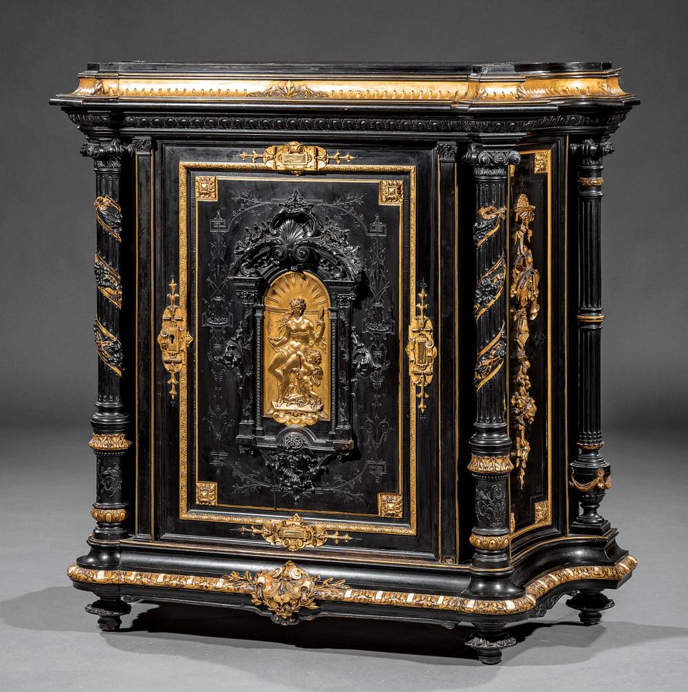 Appraisal: Napoleon III Carved Parcel Gilt Bronze-Mounted Inlaid and Ebonized Parlour