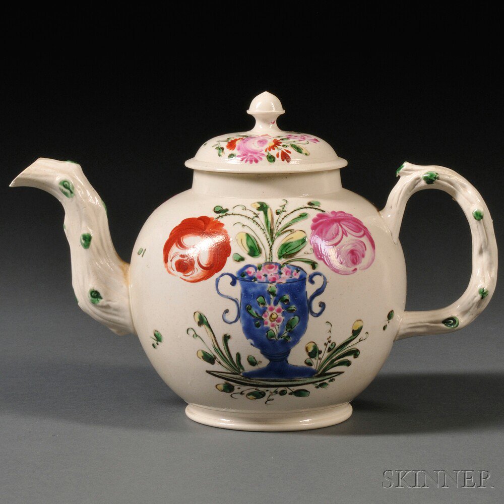 Appraisal: Staffordshire Enameled Salt-glazed Stoneware Teapot and Cover England c globular