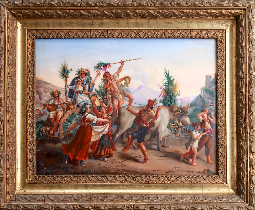 Appraisal: KPM Festive Figural Scene Porcelain Plaque KPM hand-painted porcelain plaque