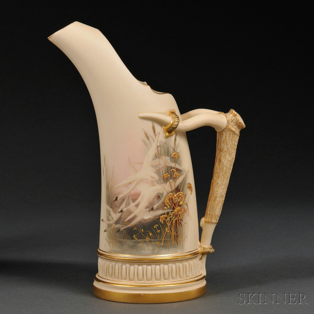 Appraisal: Royal Worcester Porcelain Charles Baldwyn Decorated Tusk Ice Jug England