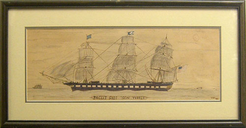 Appraisal: Ink and watercolor of the Packet Ship New World signed