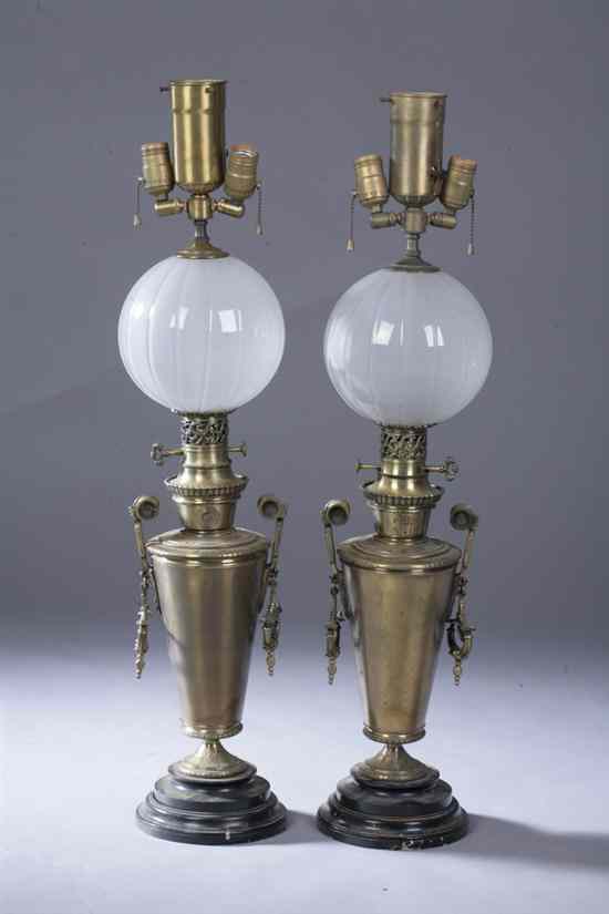 Appraisal: PAIR VICTORIAN GILT-BRONZE OIL LAMPS last quarter th century In