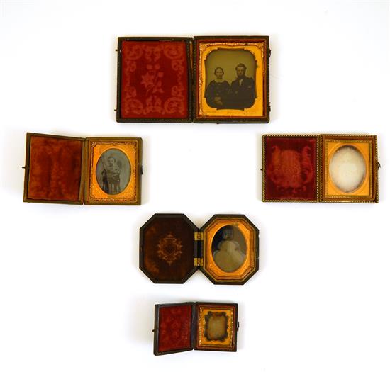 Appraisal: Five pieces of early case mounted photography one ambrotype of