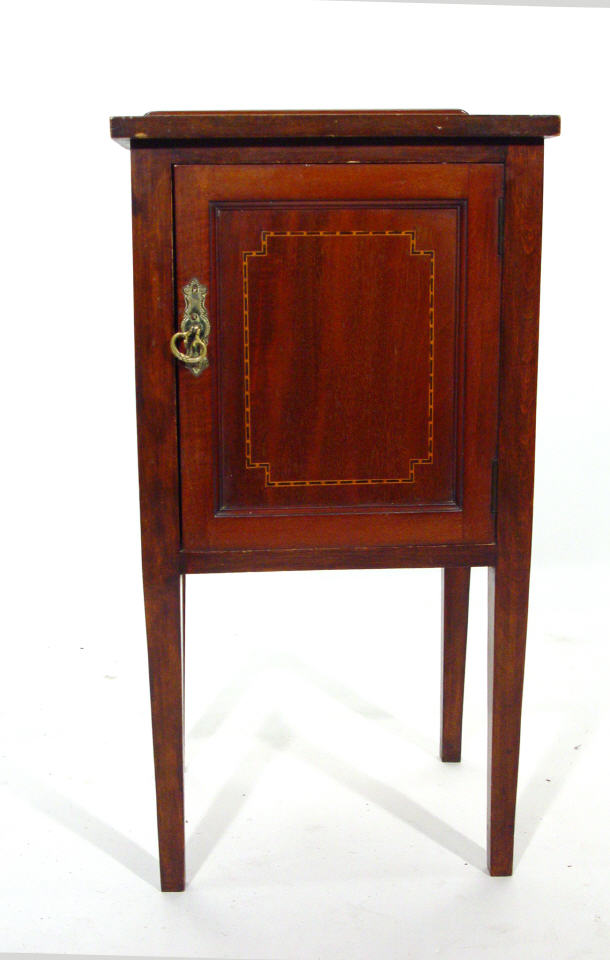 Appraisal: Edwardian inlaid mahogany pot cupboard with fielded panel door on