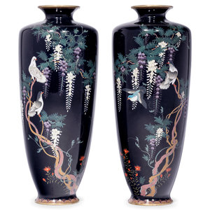 Appraisal: A Pair of Black Ground Cloisonn Vases EARLY TH CENTURY