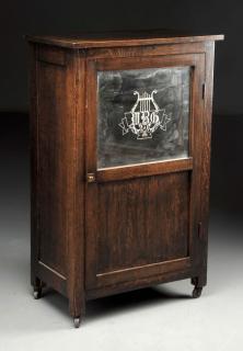 Appraisal: Mission Music Cabinet w Mirrored Door Cabinet of quarter sawn