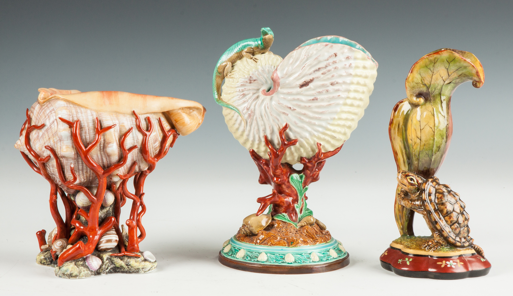 Appraisal: Porcelain Majolica Compotes Vase th cent Middle one is Majolica