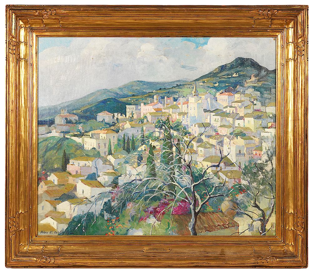 Appraisal: Helen Kiner McCarthy 'Hillside Town' Painting Helen Kiner McCarthy U