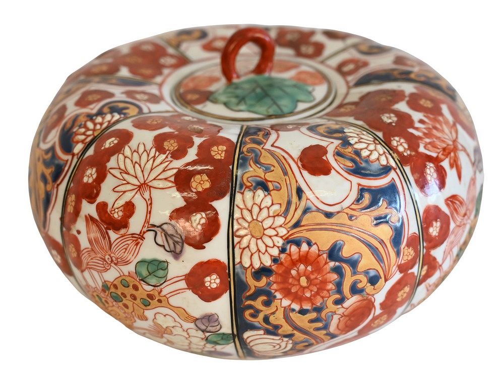 Appraisal: Japanese Imari Porcelain Gourd Shaped Vessel with lid marked on