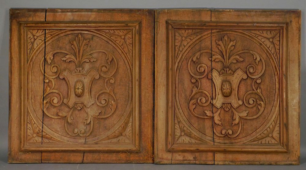 Appraisal: Continental Architectural Carved Wood Panels Europe Circa Matching pair decorated